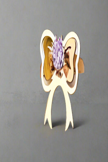 Golden Bow Accent Ring with Crystal Center