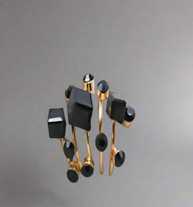 Geometric Black Crystal Stack Ring Set