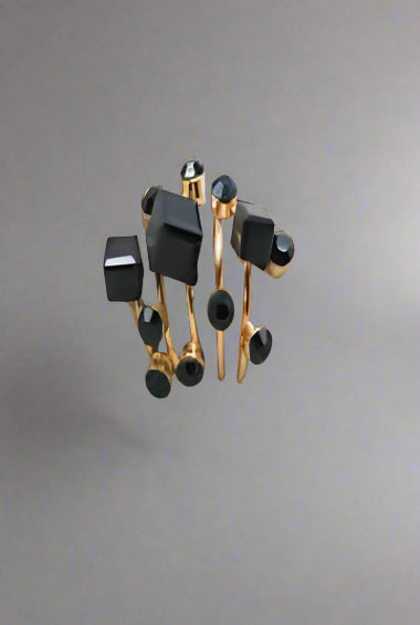 Geometric Black Crystal Stack Ring Set